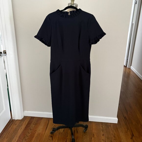 Maggy London Ruffle Short Sleeve Pocket Sheath Dress office Chic 12 - Picture 3 of 9